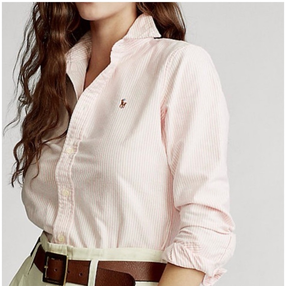 Classic light pink & white striped Ralph Lauren button down shirt Size 8